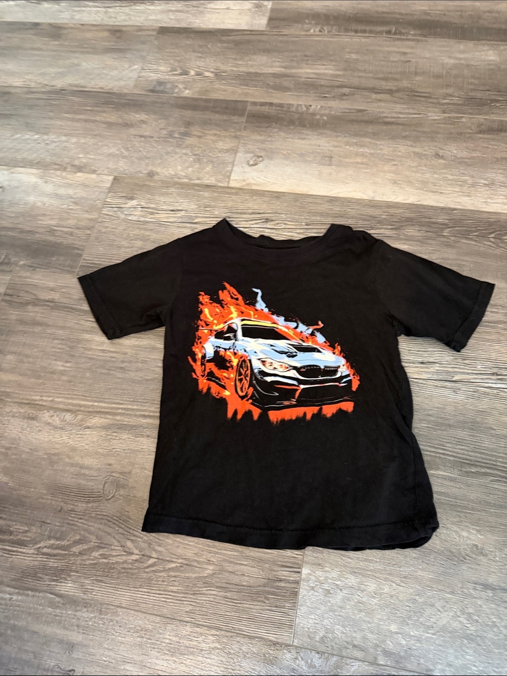 Survival Gear Black Kids Tee with Flaming Car Graphic